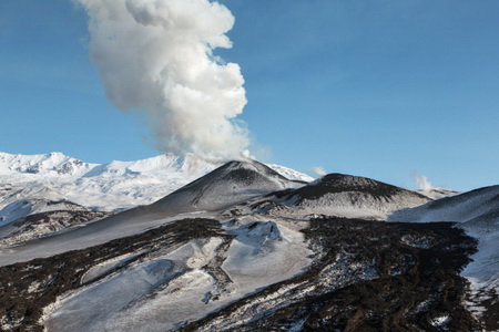 Шестикилометровый столб пепла поднялся нал вулканом Ключевской на Камчатке