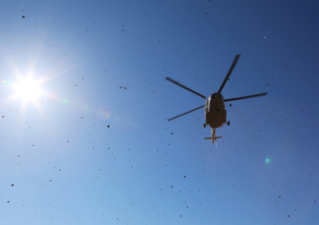 Вертолет с двумя людьми на борту вынужденно сел на замерзшее водохранилище в Иркутской области